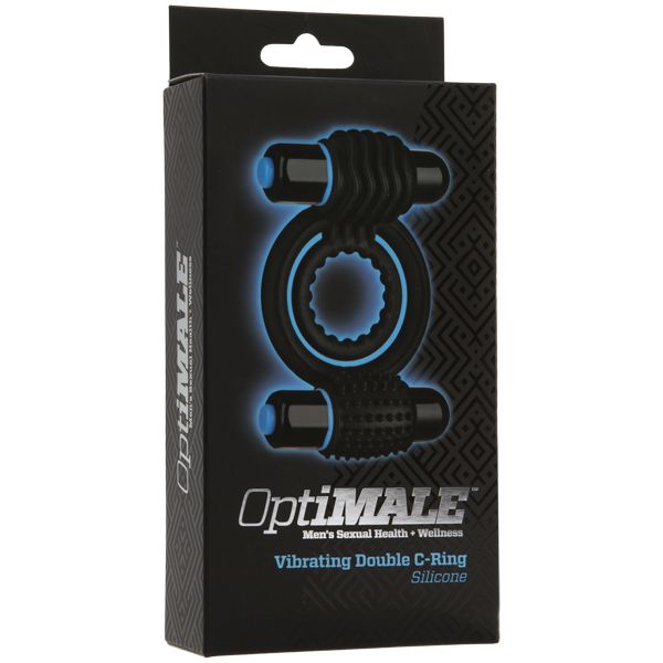 Doc Johnson - Optimale Vibrating Double Cock Ring (Black) -  Silicone Cock Ring (Vibration) Non Rechargeable  Durio.sg