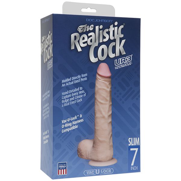 Doc Johnson - The Realistic Ultraskyn Slim 7" Cock with Balls (Beige) -  Realistic Dildo with suction cup (Non Vibration)  Durio.sg