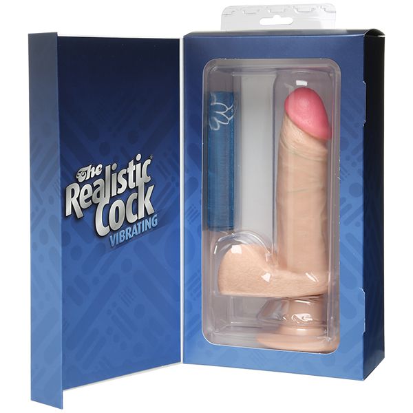 Doc Johnson - The Realistic Vibrating 6" Cock with Balls (Beige) -  Realistic Dildo with suction cup (Vibration) Non Rechargeable  Durio.sg