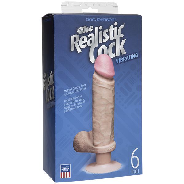 Doc Johnson - The Realistic Vibrating 6&quot; Cock with Balls (Beige) -  Realistic Dildo with suction cup (Vibration) Non Rechargeable  Durio.sg