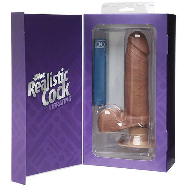 Doc Johnson - The Realistic Vibrating 6" Cock with Balls (Brown) -  Realistic Dildo with suction cup (Vibration) Non Rechargeable  Durio.sg