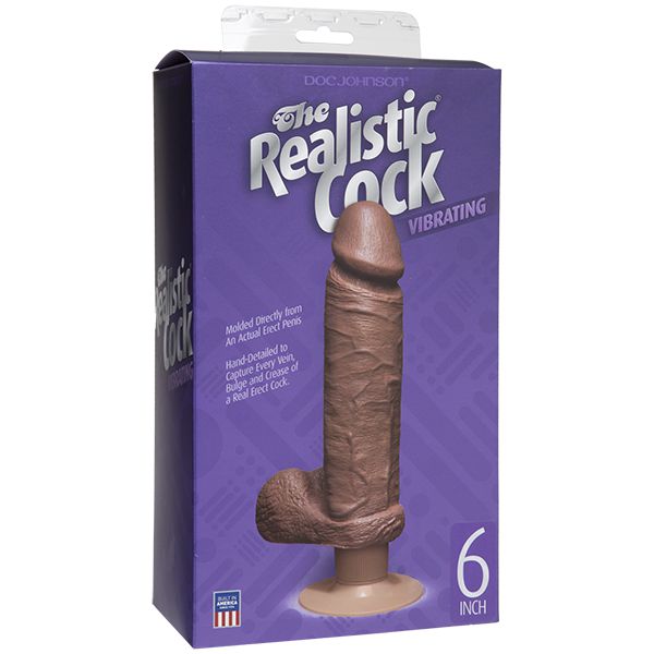 Doc Johnson - The Realistic Vibrating 6&quot; Cock with Balls (Brown) -  Realistic Dildo with suction cup (Vibration) Non Rechargeable  Durio.sg