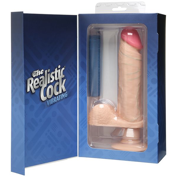 Doc Johnson - The Realistic Vibrating 8" Cock with Balls (Beige) -  Realistic Dildo with suction cup (Vibration) Non Rechargeable  Durio.sg