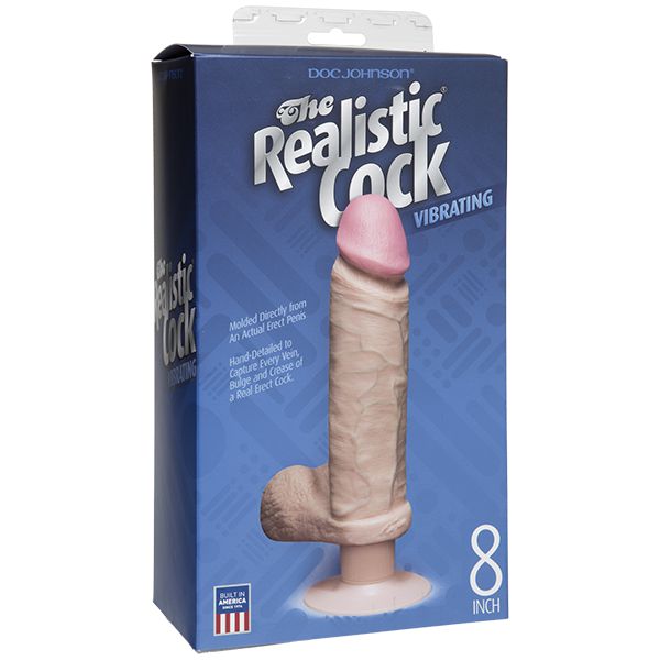 Doc Johnson - The Realistic Vibrating 8&quot; Cock with Balls (Beige) -  Realistic Dildo with suction cup (Vibration) Non Rechargeable  Durio.sg
