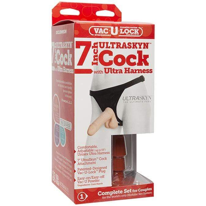Doc Johnson - Vac-U-Lock Ultra Harness with Plug and UltraSkyn Cock 7" -  Strap On with Non hollow Dildo for Female (Non Vibration)  Durio.sg