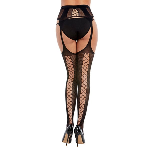 Dreamgirl - Fishnet Suspender Garter Pantyhose with Criss Cross Detail Stockings Costume O/S (Black) -  Stockings  Durio.sg