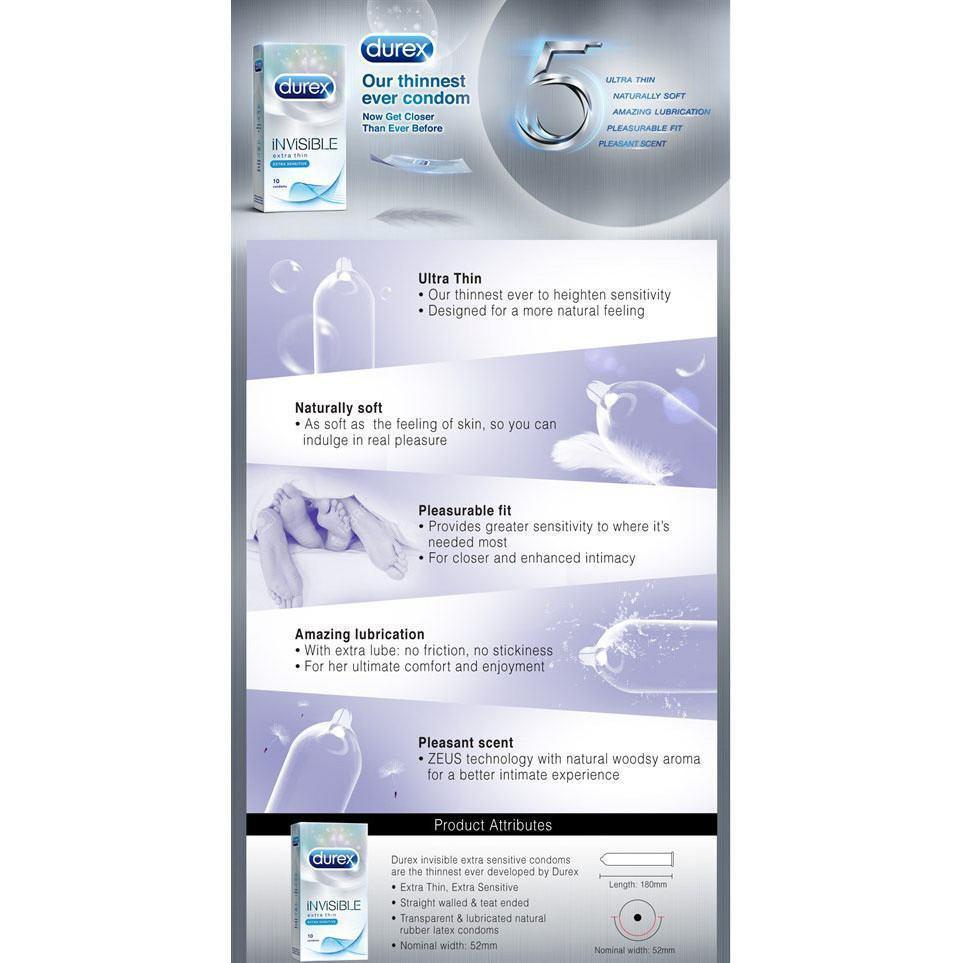 Durex - Invisible Extra Lubricated 10'S (Clear) -  Condoms  Durio.sg