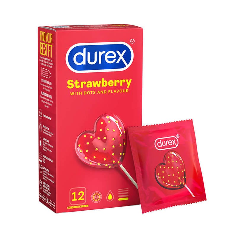 Durex - Strawberry Flavoured with Dots Textured Condoms 12s -  Condoms  Durio.sg