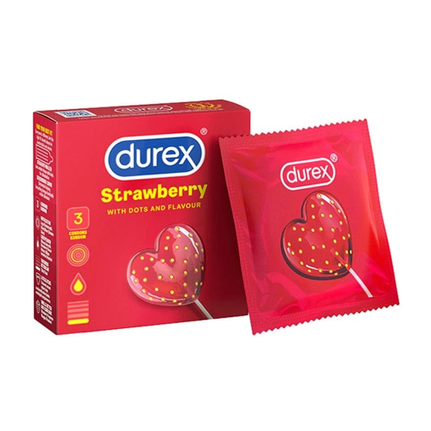 Durex - Strawberry Flavoured with Dots Textured Condoms 3s -  Condoms  Durio.sg