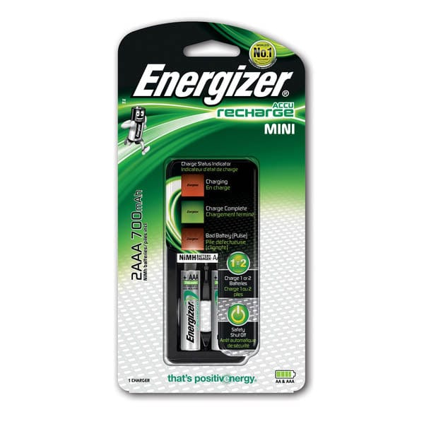Energizer - Recharge Mini Charger CH2PC4 with NH12P+  2 AA Batteries (700 mAh) -  Battery  Durio.sg