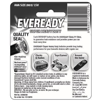 Eveready - Super Heavy Duty M1212 Battery Pack of 8 AAA -  Battery  Durio.sg