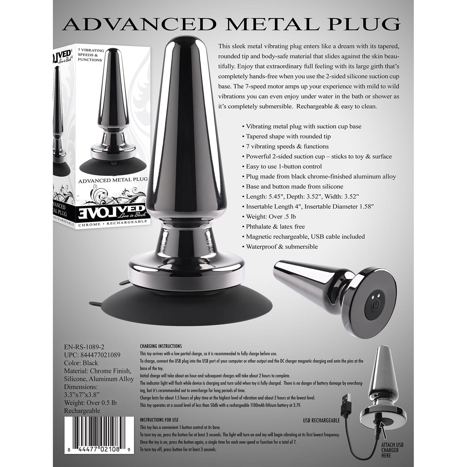 Evolved - Advanced Vibrating Metal Anal Plug with Suction Cup (Black) -  Metal Anal Plug (Vibration) Rechargeable  Durio.sg