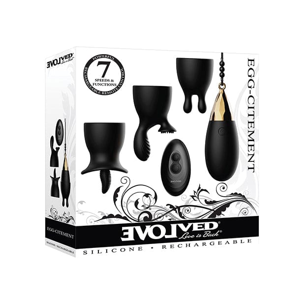 Evolved - Egg Citement Remote Control Rechargeable Egg Massager with Attachments (Black/Gold) -  Wireless Remote Control Egg (Vibration) Rechargeable  Durio.sg