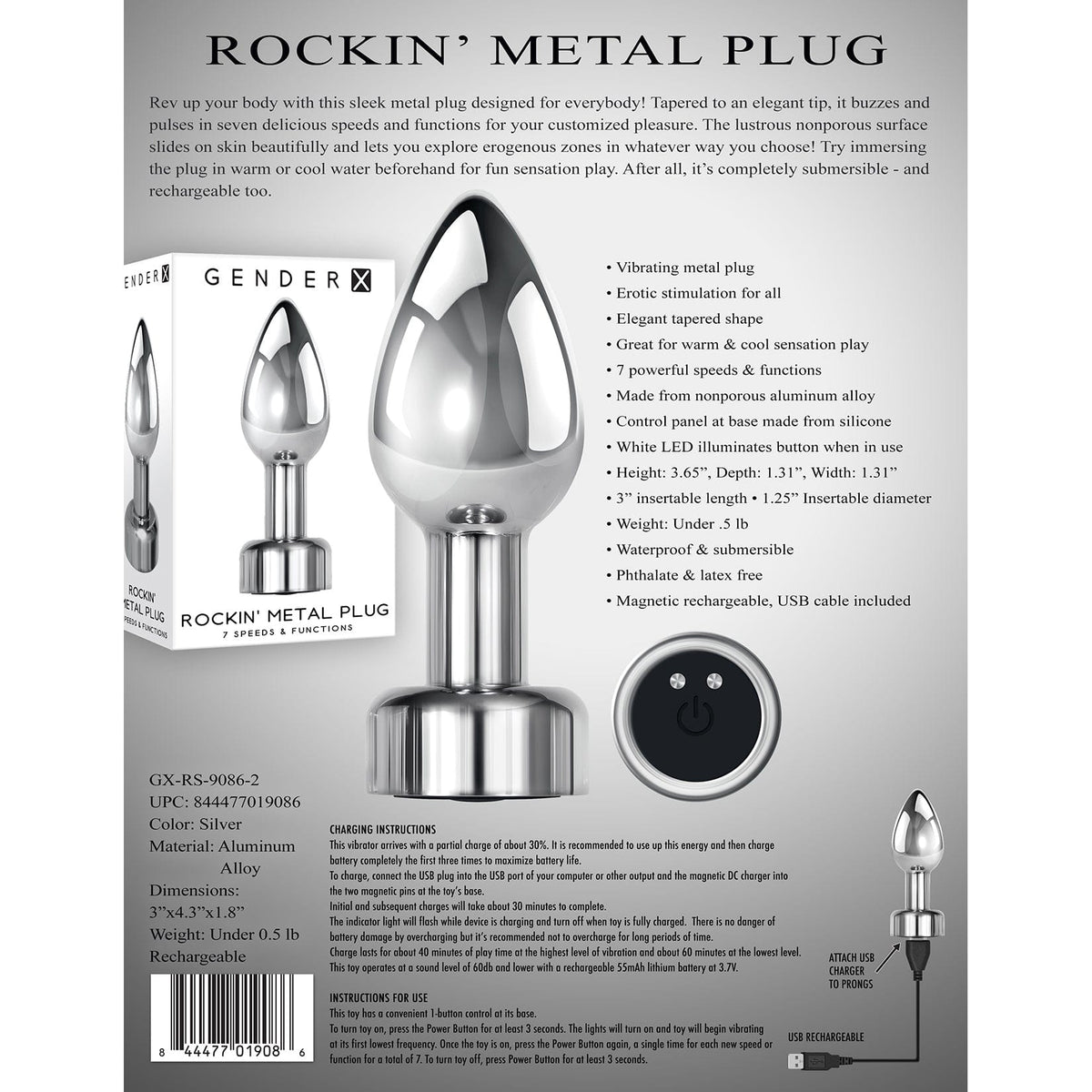 Evolved - Gender X Rockin Vibrating Metal Anal Plug (Silver) -  Metal Anal Plug (Vibration) Rechargeable  Durio.sg