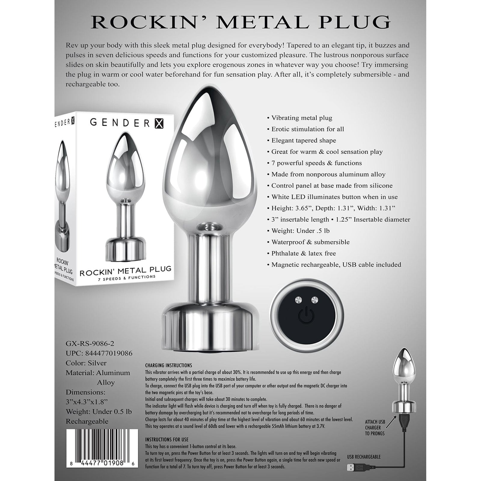 Evolved - Gender X Rockin Vibrating Metal Anal Plug (Silver) -  Metal Anal Plug (Vibration) Rechargeable  Durio.sg