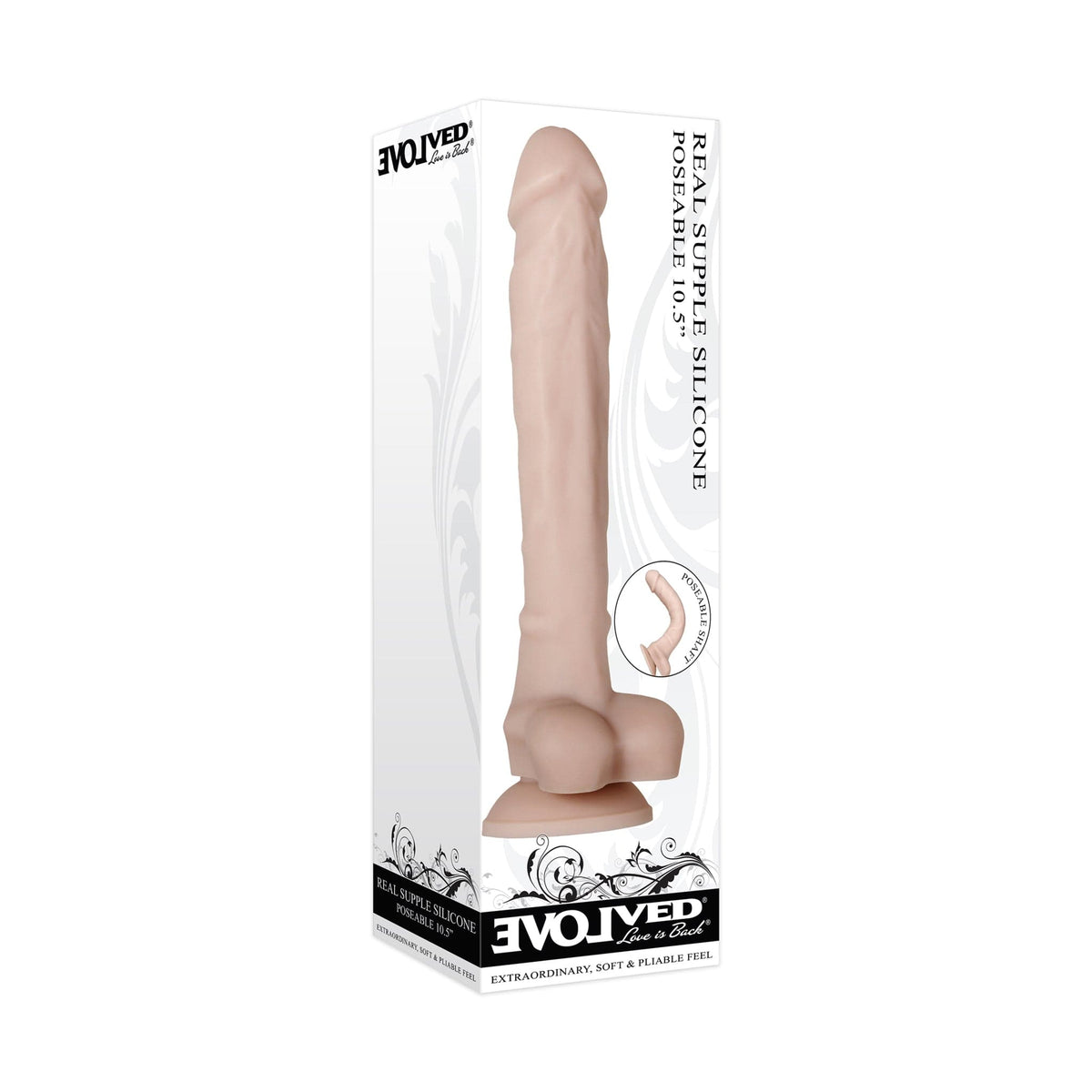 Evolved - Real Supple Silicone Posable Realistic Dildo 10&quot; (Beige) -  Realistic Dildo with suction cup (Non Vibration)  Durio.sg