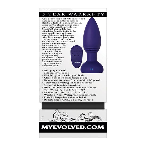 Evolved - Smooshy Tooshy Vibrating Remote Control Anal Plug (Purple) -  Remote Control Anal Plug (Vibration) Rechargeable  Durio.sg