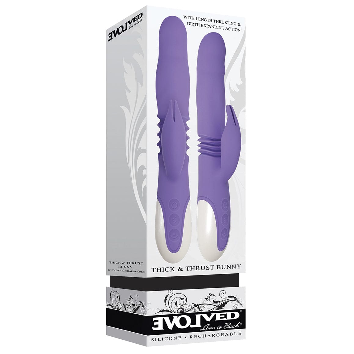 Evolved - Thick and Thrust Bunny Silicone Rechargeable Rabbit Vibrator (Purple) -  Rabbit Dildo (Vibration) Rechargeable  Durio.sg