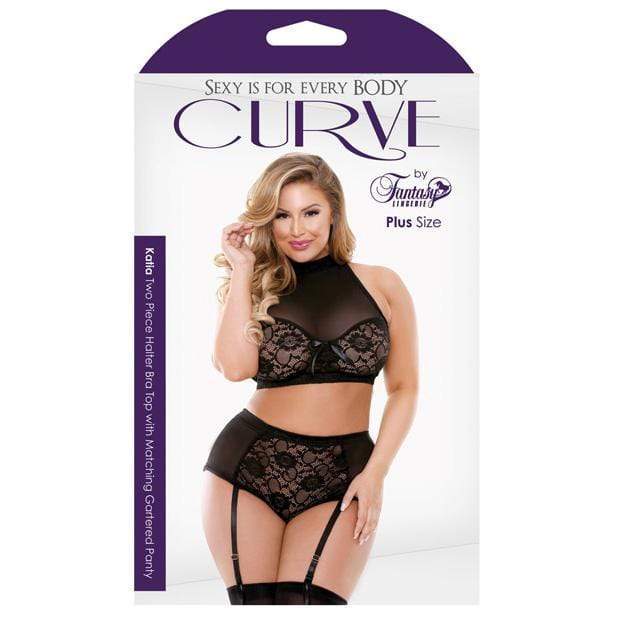 Fantasy Lingerie - Curve Plus Size Katia Halter Bra with Gartered Panties 1X/2X (Black) -  Lingerie Set  Durio.sg