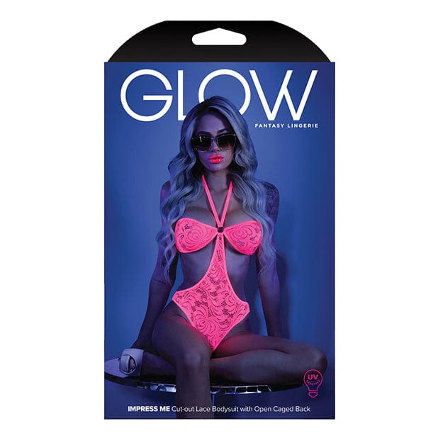 Fantasy Lingerie - Glow Light Impress Me Cut Out Lace Halter Open Caged Back Bodysuit S/M (Neon Pink) -  Bodysuits  Durio.sg