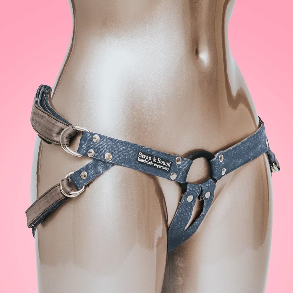 Fun Factory - Strap and Bound Denim Strap On Harness (Jeans Blue) -  Strap On w/o Dildo  Durio.sg