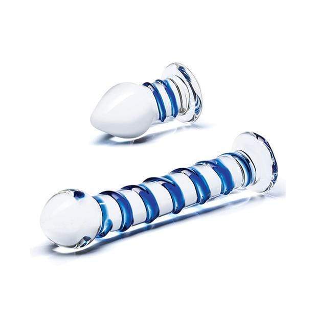 Glas - 2 Pc Double Penetration Glass Swirly Dildo and Butt Plug Set (Clear) -  Glass Dildo (Non Vibration)  Durio.sg