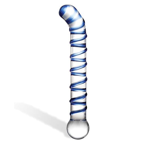 Glas - Mr Swirly G Spot Hand Blown Glass Dildo 6.5" (Clear/Blue) -  Glass Dildo (Non Vibration)  Durio.sg