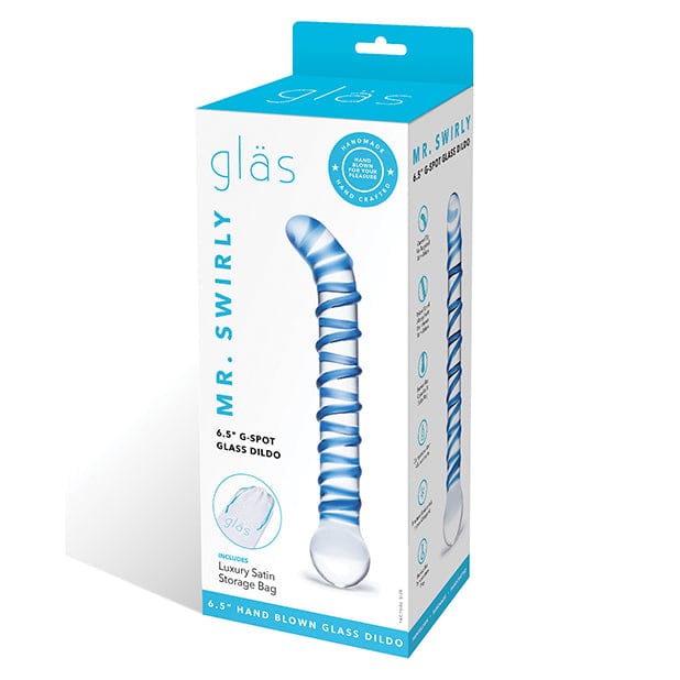 Glas - Mr Swirly G Spot Hand Blown Glass Dildo 6.5&quot; (Clear/Blue) -  Glass Dildo (Non Vibration)  Durio.sg