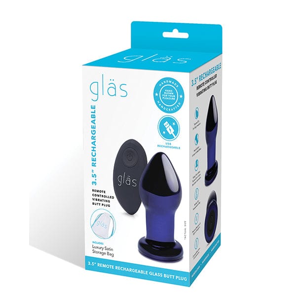 Glas - Remote Control Rechargeable Vibrating Glass Butt Plug 3.5&quot; (Blue) -  Glass Anal Plug (Vibration) Rechargeable  Durio.sg