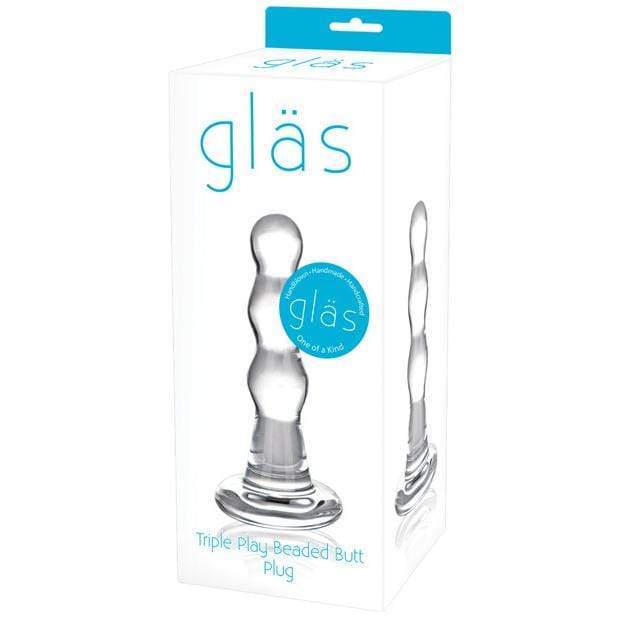 Glas - Triple Play Beaded Butt Plug (Clear) -  Glass Anal Plug (Non Vibration)  Durio.sg