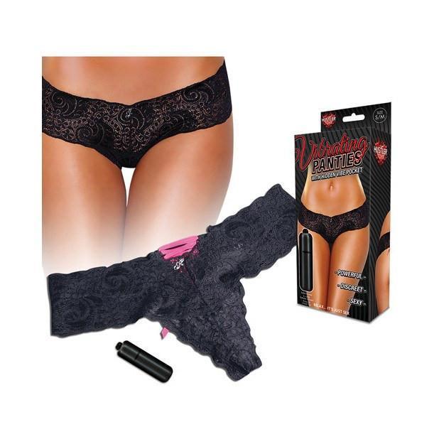 Hustler - Vibrating Panties with Hidden Vibe Pocket Back Lace Up M/L (Black/Pink) -  Panties Massager Non RC (Vibration) Non Rechargeable  Durio.sg