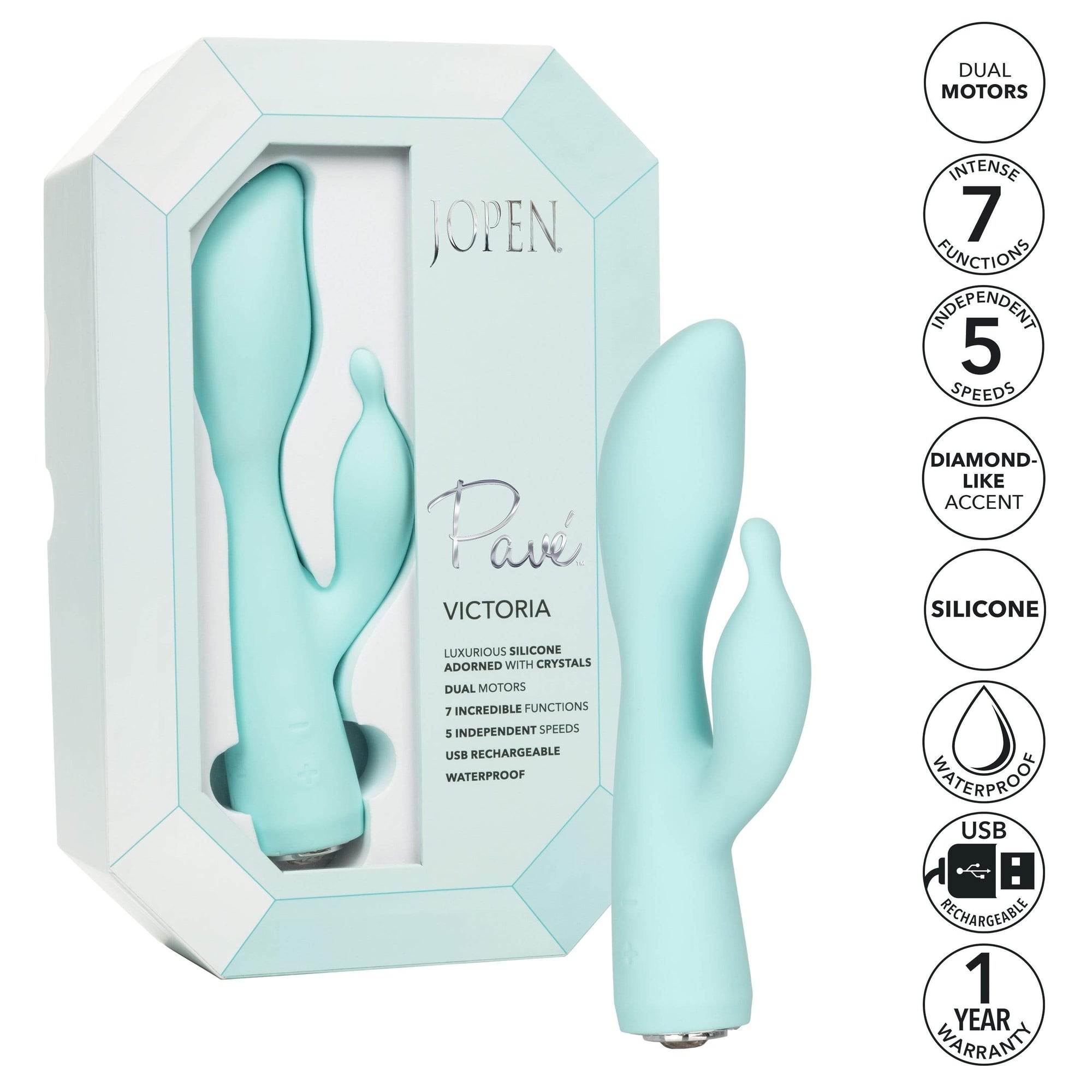 Jopen - Pave Silicone Rabbit Vibrator Victoria (Blue) -  Rabbit Dildo (Vibration) Rechargeable  Durio.sg