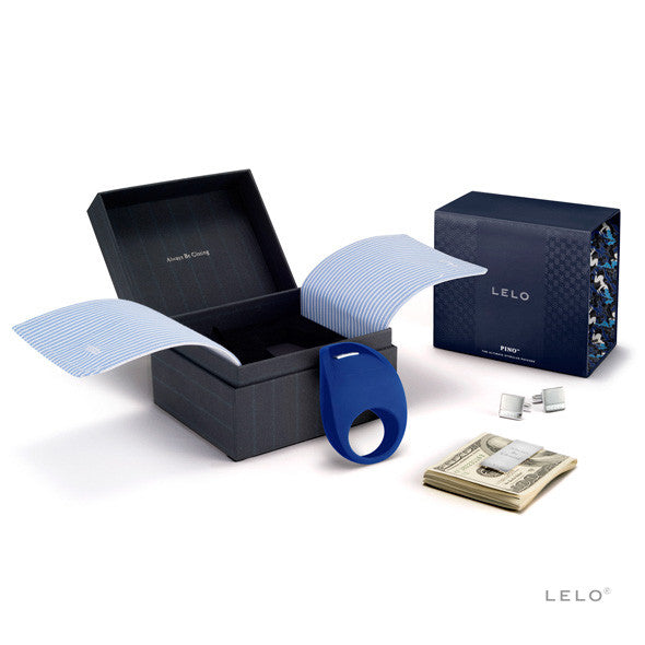 LELO - Pino Vibrating Cock Ring with Cufflinks and Clip (Blue) -  Silicone Cock Ring (Vibration) Rechargeable  Durio.sg