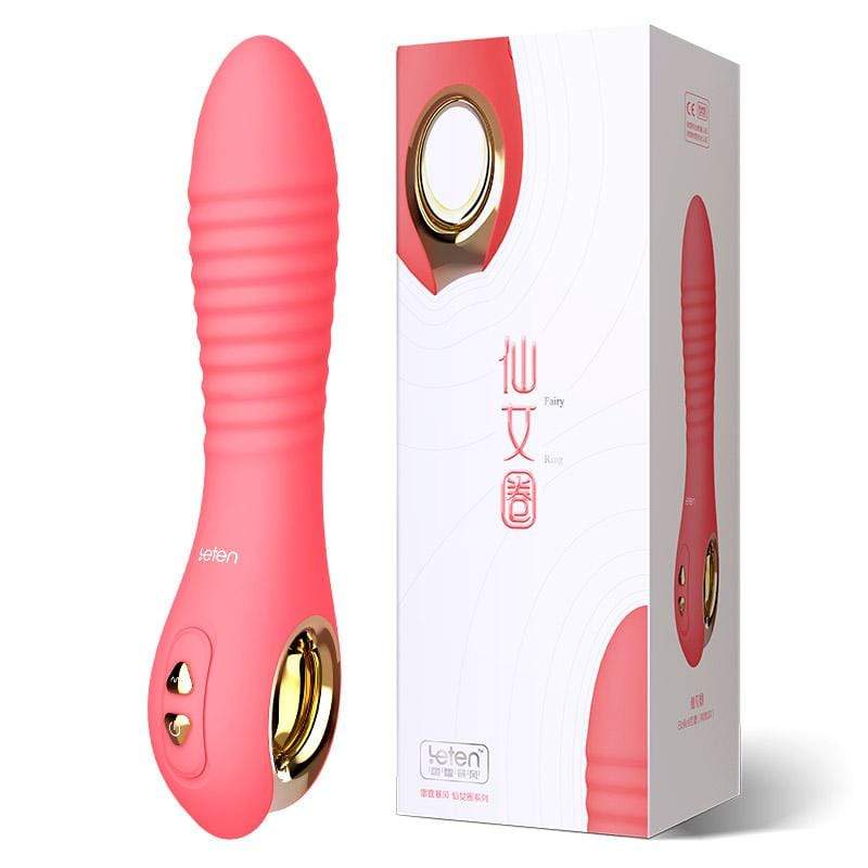 Leten - Fairy Magnetic Rechargeable Thrusting Vibrator with White Rabbit Massager (Pink) -  G Spot Dildo (Vibration) Rechargeable  Durio.sg