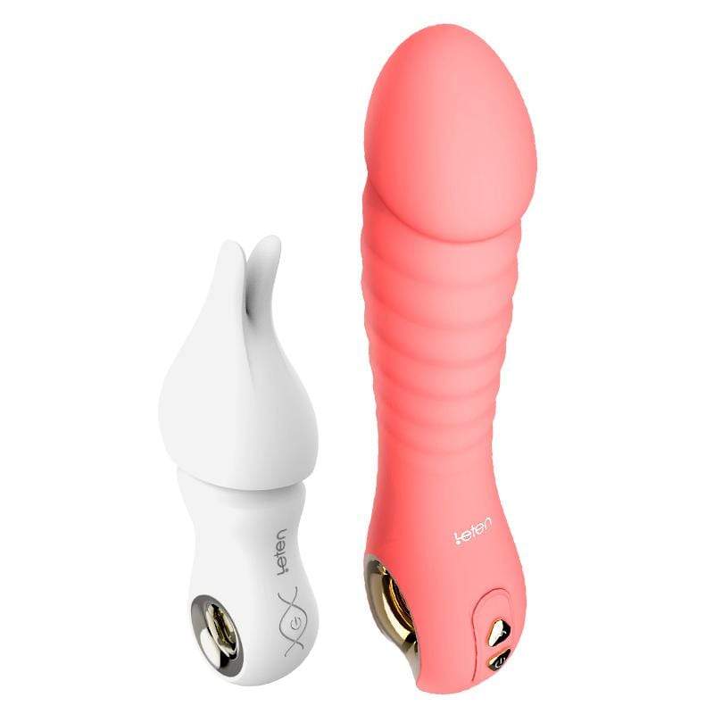 Leten - Fairy Realistic Magnetic Rechargeable Thrusting Vibrator with White Rabbit Massager (Pink) -  G Spot Dildo (Vibration) Rechargeable  Durio.sg
