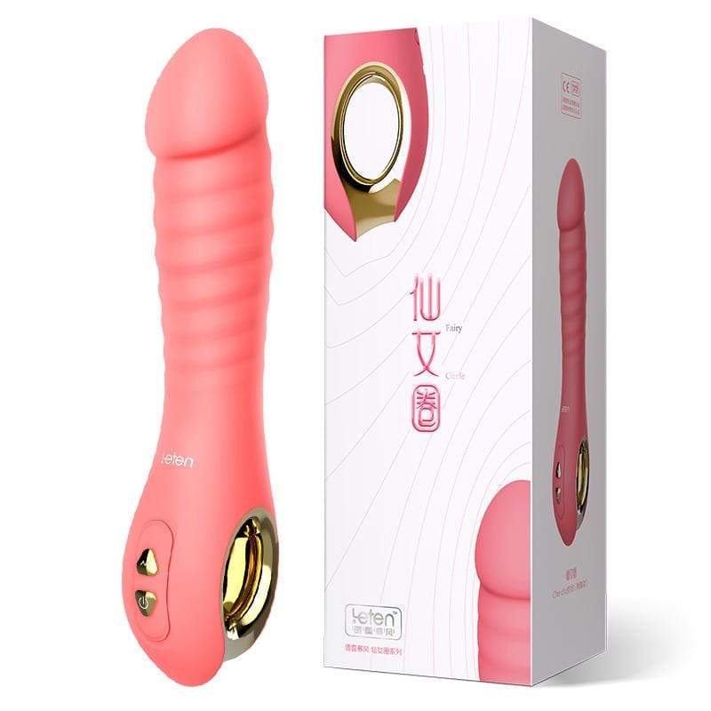 Leten - Fairy Realistic Magnetic Rechargeable Thrusting Vibrator with White Rabbit Massager (Pink) -  G Spot Dildo (Vibration) Rechargeable  Durio.sg