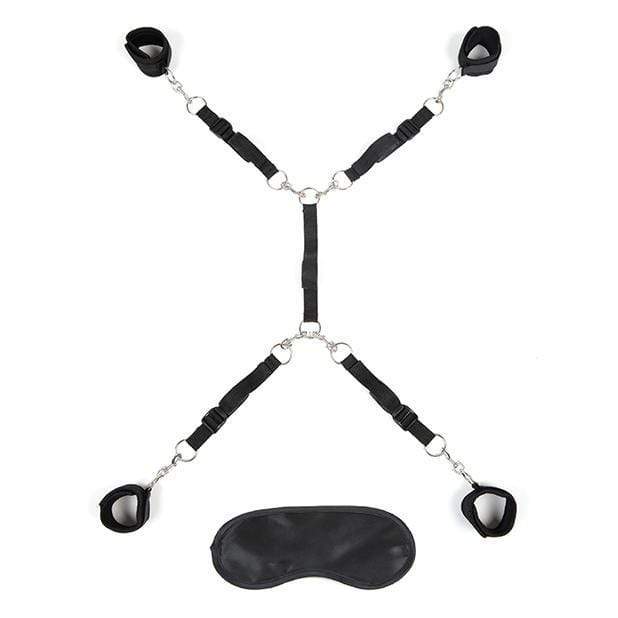 Lux Fetish - 7 Pc Bed Spreader Restraints (Black) -  Bed Restraint  Durio.sg