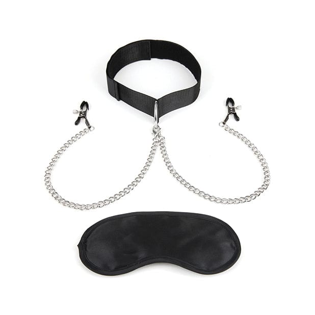 Lux Fetish - Collar and Nipple Clamps with Adjustable Pressure Clam (Black) -  Nipple Clamps (Non Vibration)  Durio.sg