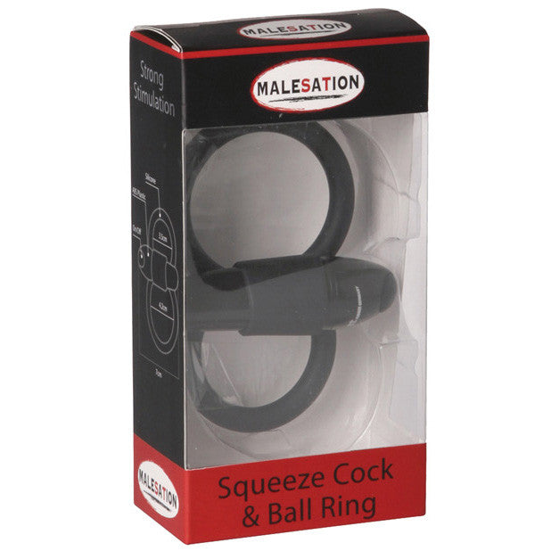 Malesation - Squeeze Cock &amp; Ball Ring -  Silicone Cock Ring (Vibration) Non Rechargeable  Durio.sg