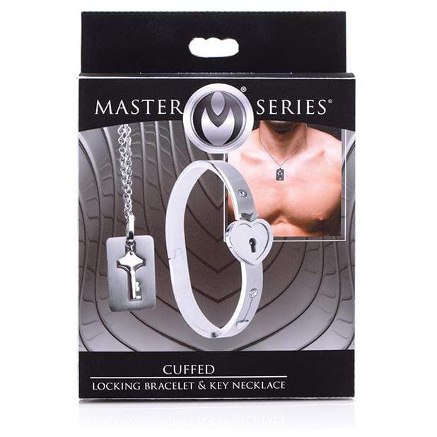 Master Series - Cuffed Locking Bracelet with Necklace Key (Silver) -  Hand/Leg Cuffs  Durio.sg