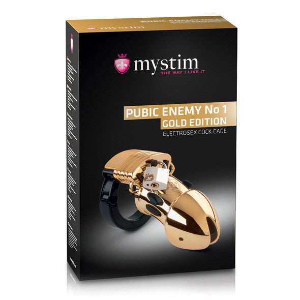 Mystim - Pubic Enemy No 1 Electrosex Cock Cage (Gold) -  Metal Cock Cage (Non Vibration)  Durio.sg
