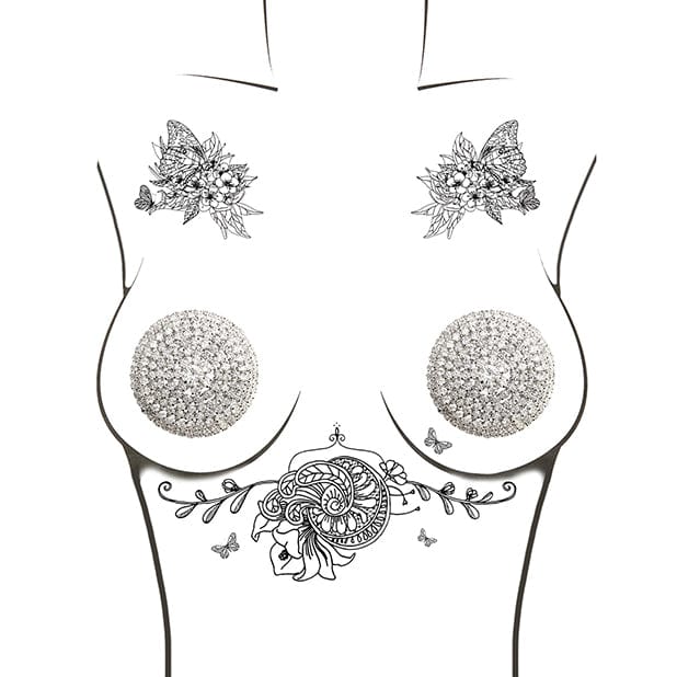 Neva Nude - Burlesque Big O Crystal Jewel Reusable Silicone Pasties Nipple Covers O/S (Silver) -  Nipple Covers  Durio.sg
