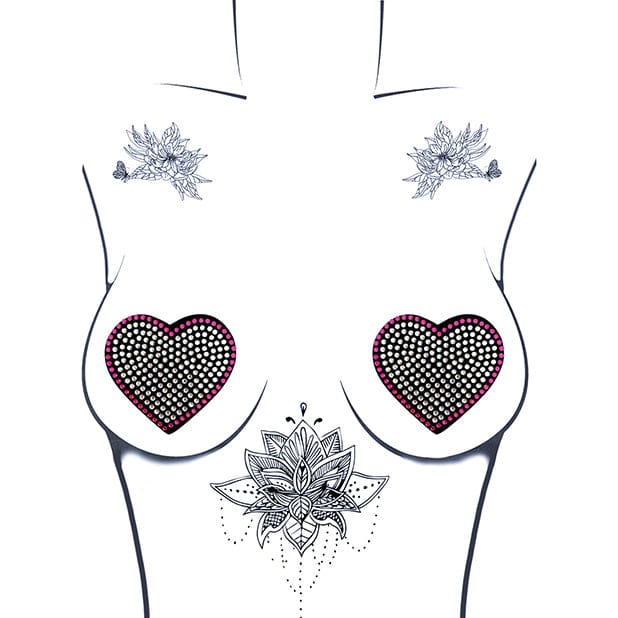 Neva Nude - Burlesque Heart N Soul Crystal Heart Pasties Nipple Covers O/S (Pink/Clear) -  Nipple Covers  Durio.sg