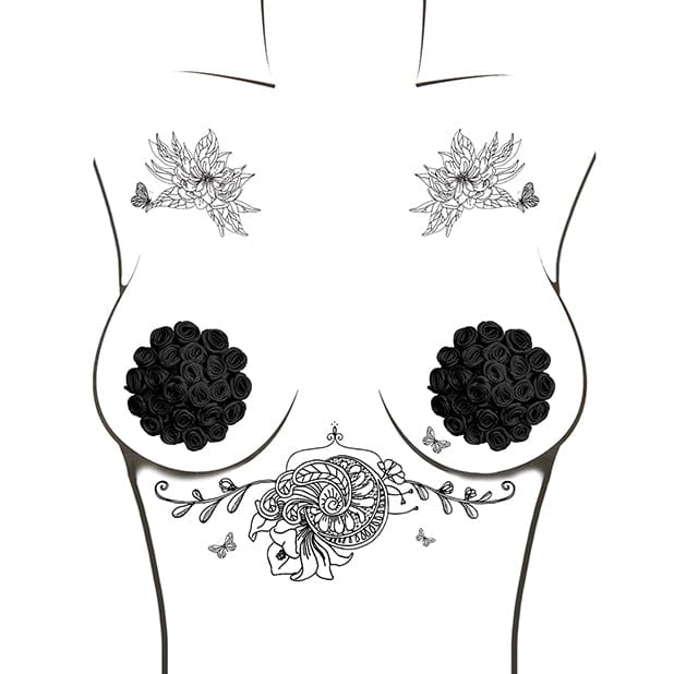 Neva Nude - Burlesque Nightfall Roses Reusable Silicone Pasties Nipple Covers O/S (Black) -  Nipple Covers  Durio.sg