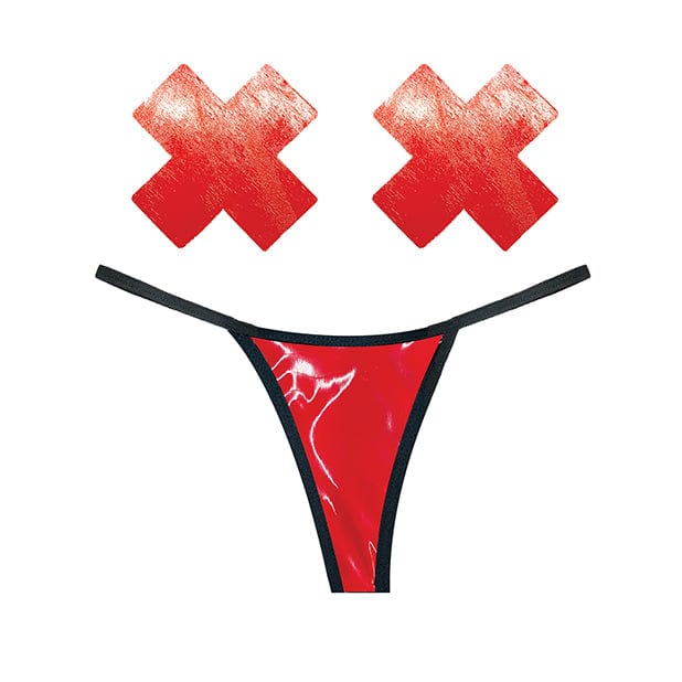 Neva Nude - Naughty Knix Vixen Wet Vinyl G String and Pasties Nipple Covers Set O/S (Red) -  Nipple Covers  Durio.sg