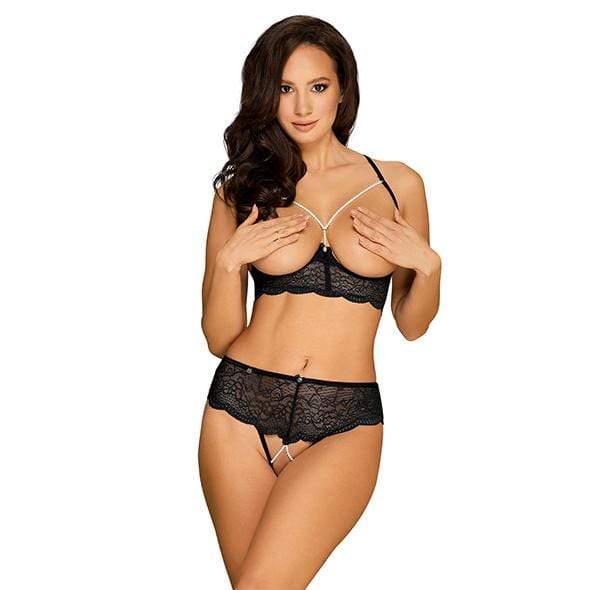Obsessive - Pearlove 2 Pcs Lingerie Set S/M (Black) -  Lingerie Set  Durio.sg