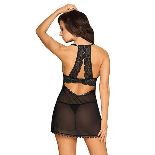 Obsessive - Pearlove Chemise and Thong Set S/M (Black) -  Chemises  Durio.sg