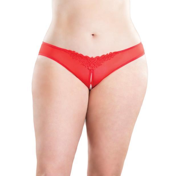 Oh La La Cheri - Crotchless Thong with Pearls 1X/2X (Red) -  Crotchless Panties  Durio.sg