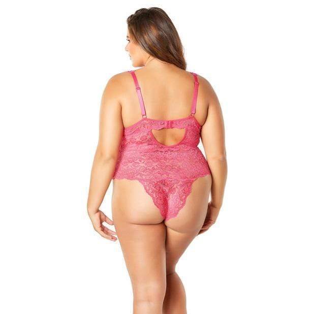 Oh la la cheri - Soft Edged Galloon Lace Teddy with Adjustable Straps and Snaps Crotch 1X (Pink) -  Teddy  Durio.sg