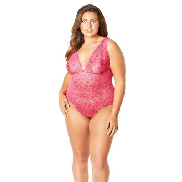 Oh la la cheri - Soft Edged Galloon Lace Teddy with Adjustable Straps and Snaps Crotch 1X (Pink) -  Teddy  Durio.sg